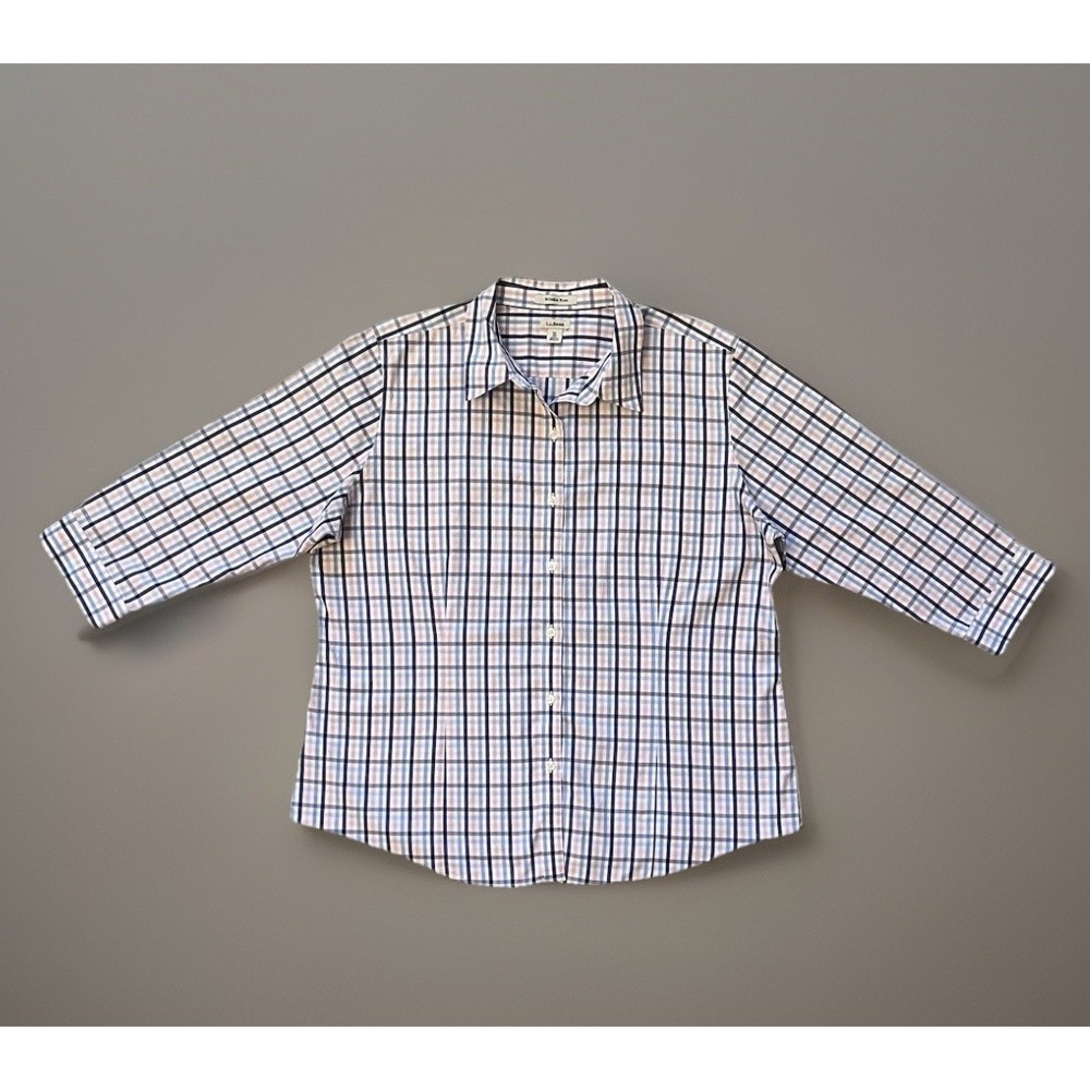 L.L.Bean Button Down Mens XL Plaid Wrinkle Free Cotton Regular Fit